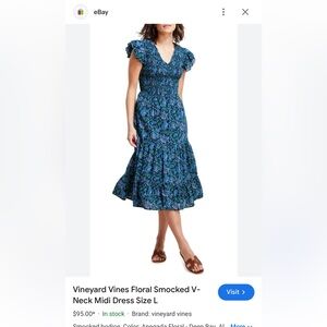 Vineyard Vines Floral Smocked V- Neck Midi Dress